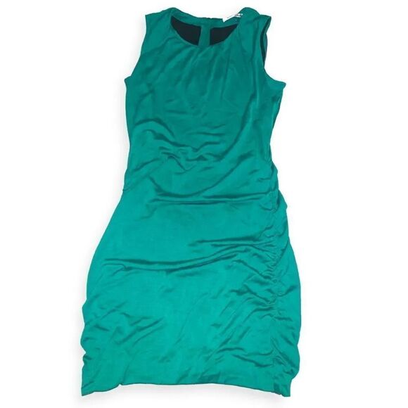 Diane von Furstenberg DVF Dress Silk Blend Ruched Zip Back Green Sheath - Picture 1 of 3